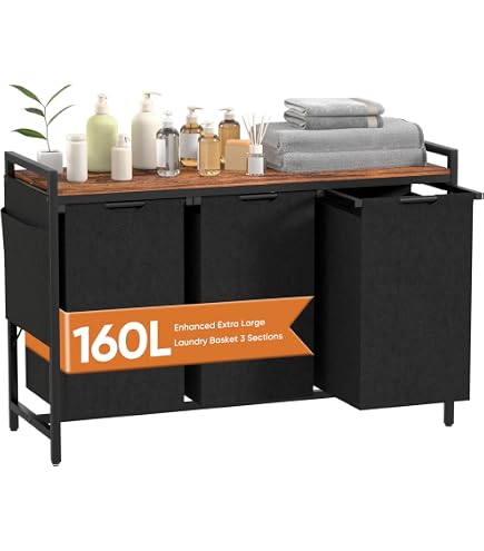 Panier à Linge 3 Compartiments 160L Avec Couvercle - Tri Facile, Pliable, Pour Buanderie Ou Salle De Bain