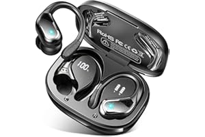 LTINIST Auriculares Inalámbricos Deportivos, 2024 Auriculares Bluetooth 5.3 con HiFi Estéreo, 75H Cascos Inalambricos con HD Mic y ENC Cancelacion Ruido, IP7 Impermeable Auriculares, Carga Rápida USB-C, Negro