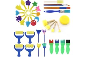 TOKSEO 34 Stück Schwamm Pinsel Set Kinder, Malwerkzeug Set Kinder, Pinsel Kinder Schwamm Set Früherziehung Zeichnung Werkzeuge, DIY Kunsthandwerk Zeichenwerkzeuge, ASJ-060