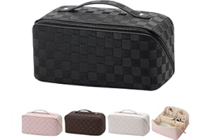 EXSIVEMY Beauty Case Donna, Pu Borsa Pochette Donna Trucchi Con Divisorio E Maniglia Per Il Trasporto Trousse Trucchi Impermeabile Beauty Case Grande Capacità Beauty Case Portatile Pochette Trucchi, Nero