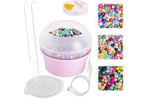 Genround Bead Spinner - Automatic Bead Bowl for Clay Beads - Electric Bead Spinner Kit with Needles, Thread and Multi-Colored Seed Beads for Jewelry Making, Bracelets, Necklace Making