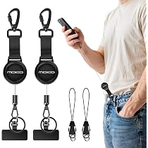 Kit Antifurto Per Cellulare – Cordino Retrattile 60cm Con Gancio Bloccabile E Girello 360°, Per Escursionismo, Corsa E Viaggi (Nero)