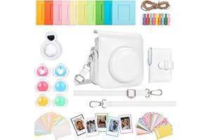 HIYQIN 8 en 1 Housse et Accessoires Compatibles avec Fujifilm Instax Mini 12, Polaroid Instax Mini 12 Album Photo/Cadres/Autocollants/Filtre d'objectif/Miroir Selfie - Blanc