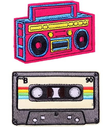 Patch Ricamata Ferro O Cuci – Cassetta Retro Nero E Grigio – 8,3 X 5,6 Cm – Per T-Shirt, Borsa, Giacca