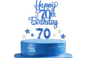 mciskin Royal Blue 70th Birthday Candles Cake Toppers Set,70th Birthday Decorations for Men,Sapphire Number 70 Candle for Cake,Royal Blue and Silver Star Cake Toppers for Men Women Birthday Party