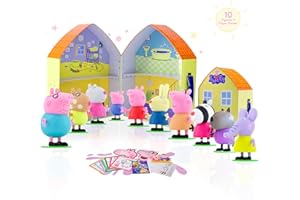 LUPPA Peppa Pig Juguetes, Figuras Peppa Pig + Kit de Juegos para Niños, Incluye Dibujos para Colorear, Pegatinas, Máscara, Títere de Dedos y Figura Troquelada Armable (TB + 10 Fig. + A&C)
