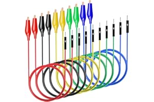 Cleqee 10 cables de puente macho para pinzas de cocodrilo, cables de prueba de silicona + pinzas de cocodrilo de cabeza de 2 mm para tablero de pan PCB DIY Kit