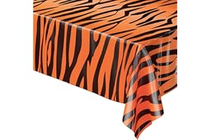 POPOYU Jungle Safari Animal Tiger Print Plastic Tablecloths,Tiger PVC Table Cover for Jungle&Safari Animals Party Decorations,Plastic Table Cloth Tiger&Print for Kids Adults Jungle Zoo Animals~Party Supplies