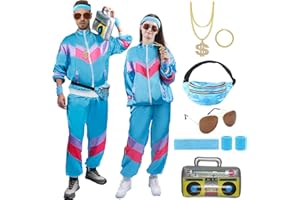 Moiuguli 80er 90er Jahre Outfit Herren Damen, Faschingskostüme Männer, Retro Karneval Trainingsanzug Hippie Jogginganzug Ganzkörper Kostüm für Erwachsene Cosplay