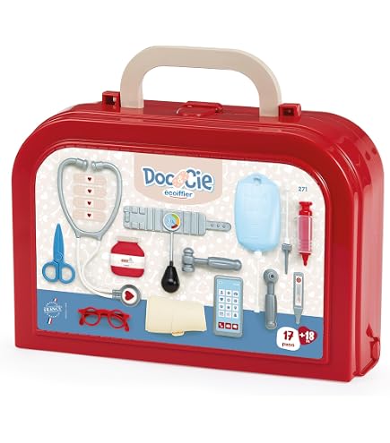Jouets Ecoiffier - 251 - The Deluxe Doctor Case for Children – Medical – Imitation Game – 17 Pieces – From 18 Months – Made in France