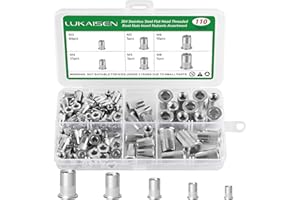 LUKAISEN 110-Piece Metric Rivet Nut Kit, M3 M4 M5 M6 M8 304 Stainless Steel Threaded Inserts Nutsert Rivet Nut Assortment Kit, Flat Head Knurled Body for Automotive, Furniture, Industrial & Electrical