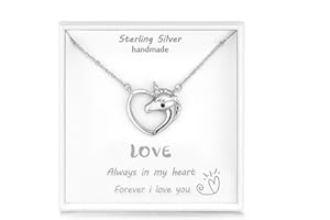 Qings Collier Enfant Licorne Colliers Argent Filles avec Pendentif Coeur Cadeau d'anniversaire