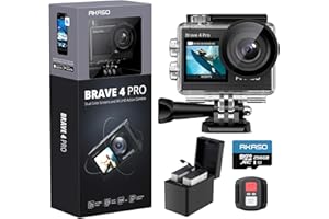 AKASO Brave 4 Pro Action Cam 4K 40M con Scheda di Memoria U3 da 256GB, Videocamera 20MP WiFi 170° Grandangolare Doppio Schermo EIS Stabilizzazione, Touch Screen, 5x Zoom