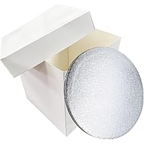 LARRYROO Tall White Cake Box Extra Deep & Silver Round Cake Drum Board Combo For High Celebration, Wedding, Birthday Cakes (12