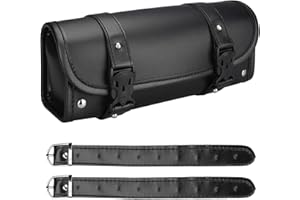 Wiipara Motorcycle Saddle Bag - Handmade PU Leather Handlebar Tool Bag, Round Barrel Shape Waterproof Roll Pouch With Straps for Scooter Front or Side (Large)
