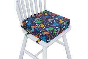 Capslpad Toddler Booster Seat Cushion for Dining Table with 3 Adjustable Straps Waterproof Thick Cartoon Booster Seat Cushions Detachable Washable Strong Support Portable Blue Booster Chair Cushion