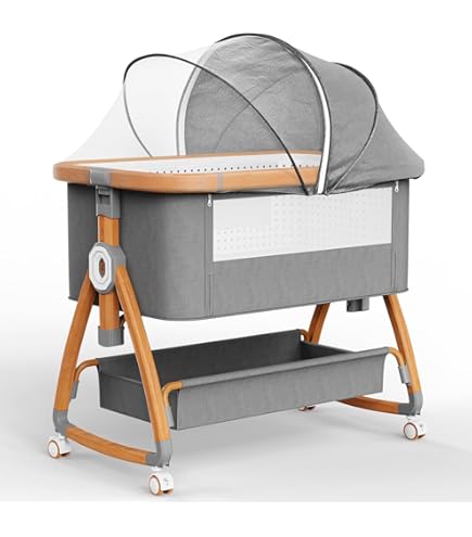 COSTWAY 3-in-1 Bijzetbed & Babywieg & Reisbed, 5-traps In Hoogte Verstelbaar Babybed 10 Helling Kinderbed Incl Matras Draagtas Wieg Voor Babys Tot 9 Kg Belastbaar Beige