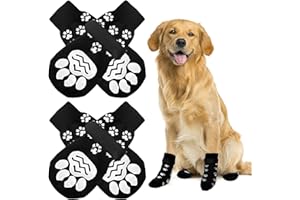 AUSYIWI Calcetines Antideslizantes para Perros 4 Piezas, Calcetines para Perros con Correas Ajustables, Calcetines de algodón para Perros Grandes y pequeños (L)