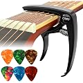 Capodastre Guitare, Capo Guitare avec 6 Médiators, Capodastre pour Guitare Acoustique, Électrique, Ukulélé, Basse, Violon, Mandoline et Banjo, Métallique