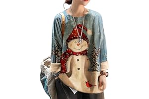 Janein Damen Pullover Oversize Lang Strickpullover Herbst Winter Rundhals Sweater mit Blumenmuster Weihnachtspullover JS01DE