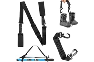 DELAESI Ski Straps 2 Pieces Adjustable Ski Carrier Strap Cushioned Ski Ties Skiing Accessories Ski Shoulder Straps for Skiing Snowboarding Winter Outdoor Activities (Black)