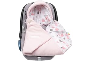 Mikos Sacco termico per seggiolini auto Coprigambe per neonato, in maglia 100% cotone, con imbottitura, Maxi Cosi a 3 punti autunno inverno primavera (Rosa)