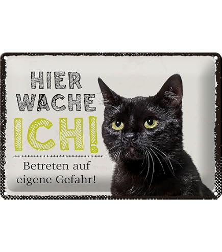 Schild „Vorsicht – Pflichtbewusste Katze“ 30x20cm – Aluverbund, UV-beständig | Für Garten, Tür, Warnhinweis