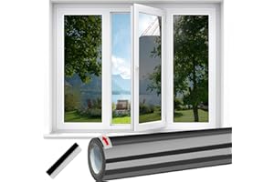 LINARUN Reflective Window Film Privacy One Way Window Film UV Mirror Window Tint Film Home Anti Glare Glass Film, Static Window Mirror Film for Sun Blocker Heat Reducing, Black Silver, 40x200