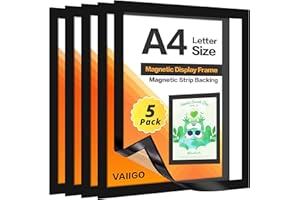 VAIIGO A4 Magnetic Display Frame for Fridge, 5Pack Magnetic Sign Holder for Fridge Whiteboards and Metal Surfaces, Picture Frame, Document Paper Holder, Black