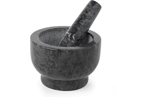Salter BW11852EU7 Marble Pestle and Mortar – Hand Grind Herbs and Spices For Pesto, Garlic Masher, Marinades, Dressings, Spice Grinder Herb Crusher Kitchen Tool, Solid Heavy Weight, Black
