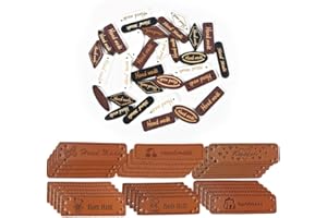Nsiwem Etiquetas Handmade 130 Piezas Etiqueta Hecha a Mano de Ropa Etiquetas Personalizadas Botones de Madera y Etiqueta de Cuero de la PU con Agujeros para DIY Artesanía Bolsos Sombrero