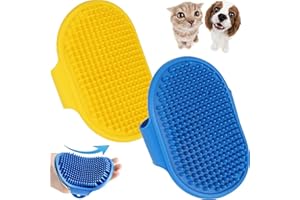 ACEHOME Dog Bath Brush, 2 Pcs Pet Grooming Brush Cat Shampoo Brush Shower Wash Brush Rubber Soothing Massager with Adjustable Handle, Mitt Comb for Long Short Haired Puppy Washing Grooming (Blue+Yellow)