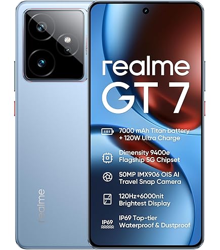 Realme GT 7 Smartphone 12+256GB Dimensity 9400e AMOLED 1.5K 120Hz 7000mAh Ricarica 120W, Colore Nero - 6