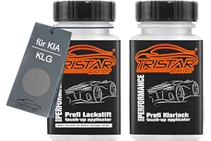 TRISTARcolor Autolack Lackstift Set für KIA KLG Steel Grey Metallic Basislack Klarlack je 50ml