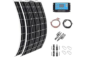 YILEFU Pannello Solare 600W Pannelli Solari Kit Completo 2 * 300W 18v Flessibile Monocristallini Kit Fotovoltaico con Accumulo Pannelli Solari + Controller 40A Applicazione off-Grid,Camper,Casa