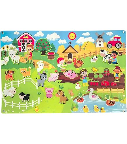 Lavagna In Feltro A Tema Fattoria – 104x75 Cm Con Occhielli Per Appendere, Gioco Educativo Per Bambini