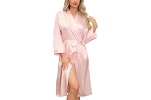 Sopesil Damen Satin Bademantel Unisex Satin Bademantel Kimono V-Ausschnitt Morgenmantel für Spa Haus und Hotel S-XXL