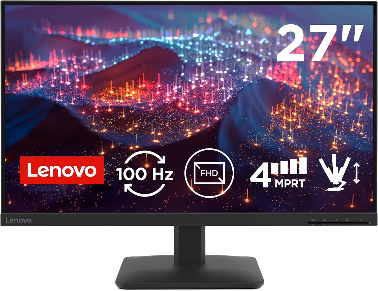 Lenovo L27-4e - Monitor FHD 27" (IPS, HDMI 1.4 - VGA, 16:9, Tasa de Refresco 100 Hz, Tiempo de Respuesta 4ms, 99% sRGB, Montaje VESA 100 mm, Soporte Inclinable) Negro