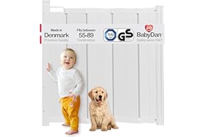 BabyDan Guard Me, Auto Retractable puerta de escalera, Fits openings between 55-89 cm, Blanco, Hecho en Dinamarca - barrière pour bébé/puerta de seguridad (Pet Gate/Dog gate)