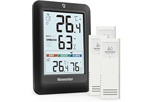 Newentor MAX MIN termometr do użytku wewnątrz i na zewnątrz, 24/48 godz., higrometr, miernik wilgotności powietrza z komfortem powietrza, stacja pogodowa radiowa z 3 czujnikami zewnętrznymi, termometr