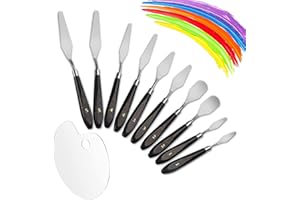 Lot de 10 Couteau à Palette, AMZMUKAUP Couteaux à Palette en Acier Inoxydable Peinture Mélange Dessin Grattoirs Outils Ensemble pour l'huile, Acrylique, Painting