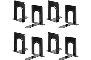 FRIMOONY Heavy Duty Bookends for Shelves, Anti-slip Base, Black, Great for Library, Office, Home, School, 4 Pairs
