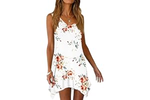 AUSELILY Damen Sommerkleid Ärmellos V-Ausschnitt Casual Kurz Strandkleid Leichte Kurze Freizeitkleid