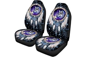 Woisttop Autositzbezüge, Motiv Traumfänger-Wolf, vollständiges 2er-Set Vordersitz-Schonbezüge, Pkw-Zubehör, bequem, atmungsaktiv, Pkw-Innenraumzubehör, universell passend für die meisten Fahrzeuge