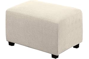 CLGTY Rectangle Stretch Ottoman Slipcovers, Jacquard Footstool Protector Foldable Soft Non Slip Footrest Covers With Elastic Bottom Furniture Protector For Pets-Beige-Large