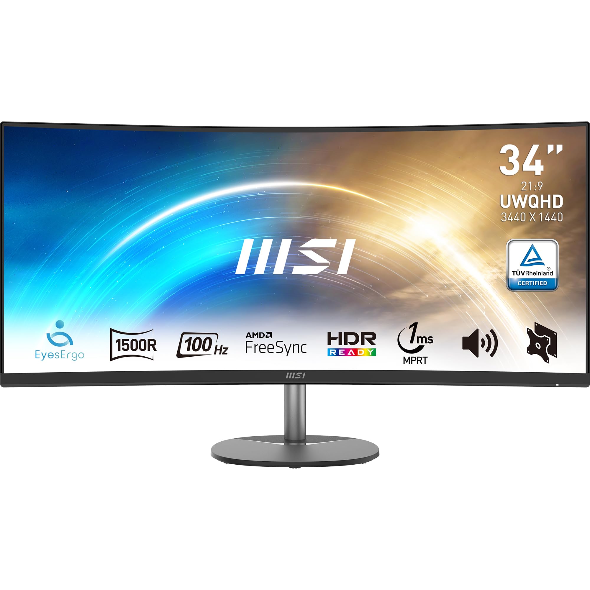 MSI PRO MP341CQ 34-Inch 2K UWQHD 3440x1440 Computer Monitor - Professional Curved LED Monitor with 100Hz Refresh Rate, Anti-Glare & Anti-Flicker Technology PC Monitor for Desktop, VESA Mount (Black)