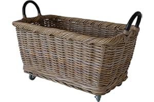 SECHOME B18-DR Cesto Portalegna in Rattan Naturale con Ruote (Medium Stube)
