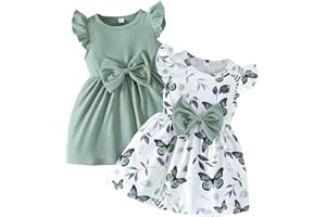 UUAISSO Mädchenkleid mit Schmetterlingsmuster Schleife Rüschen ärmellos süßes gepunktetes Kleid für Mädchen Sommerkleidung