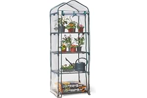 VonHaus Mini Greenhouse – 4 Tier Small Greenhouse with Reinforced Weatherproof Plastic PVC Cover – 158cm Tall Green House for Garden, Outdoor & Indoor, Roll Up Zip Panel Door & Easy No Tool Assembly