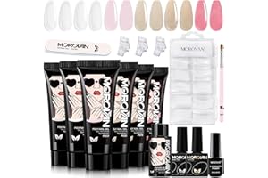 Morovan Poly Nail Gel Kits with Glitter 6 Poly Gel Color Packs with Top and Base Coat Gel Extension Nail Kit Starter All in One Poly Gel Kits with Nail Clip Nail Primer Slip Solution